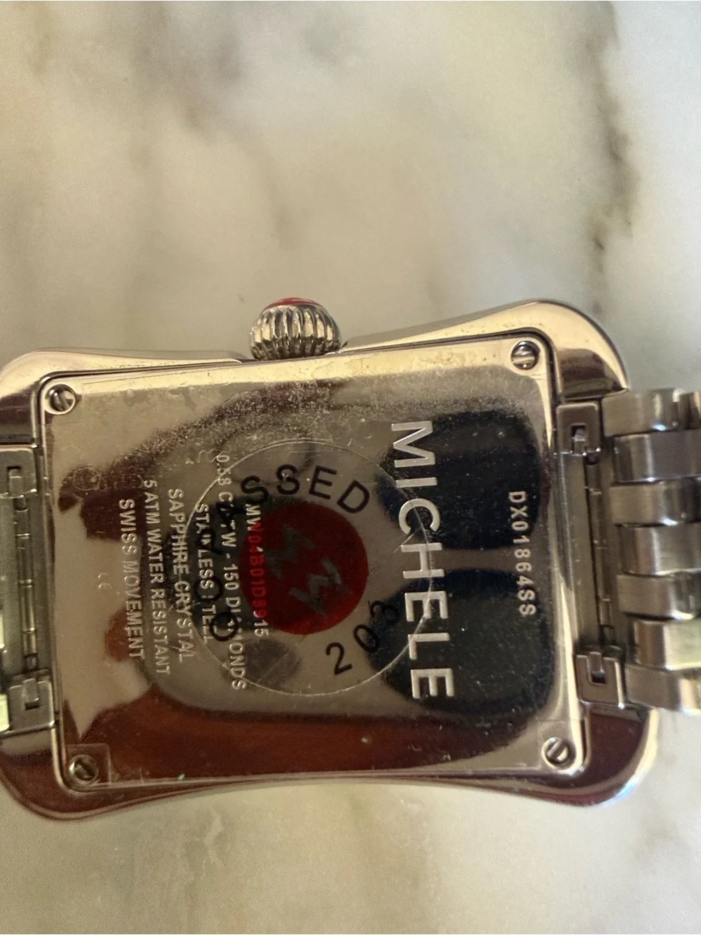 Michele Silver Stainless Steel Butterfly Diamond Accent Watch - White Dial